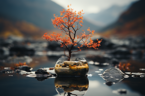 A tree in a glass bowl