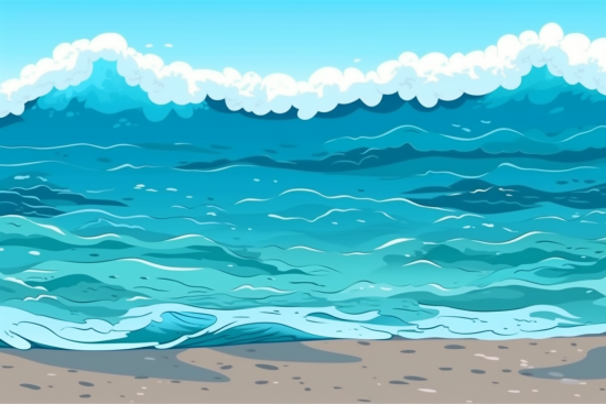 A cartoon of waves crashing on a beach