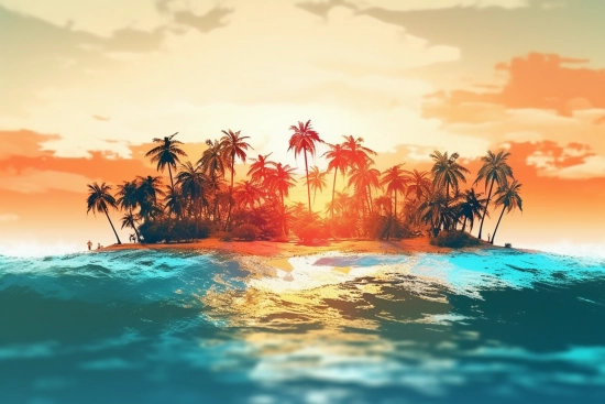 A tropical island with palm trees