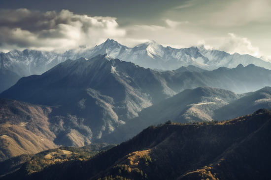 A mountain range with snow on the top