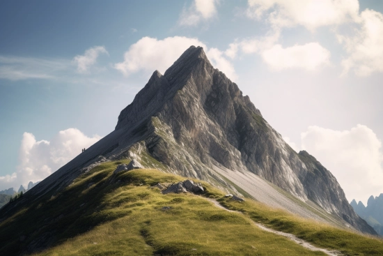 A mountain with grass and a path