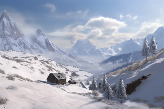 A house in a snowy valley