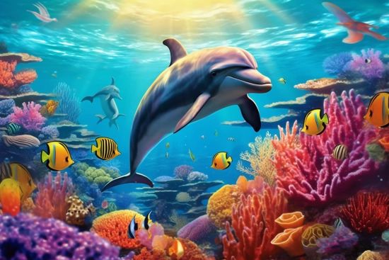 A dolphin swimming in the ocean