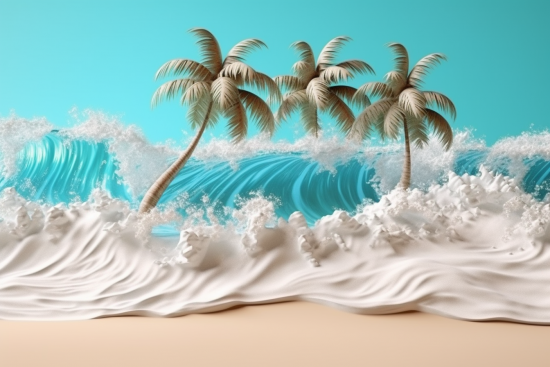 Palm trees and waves on a beach