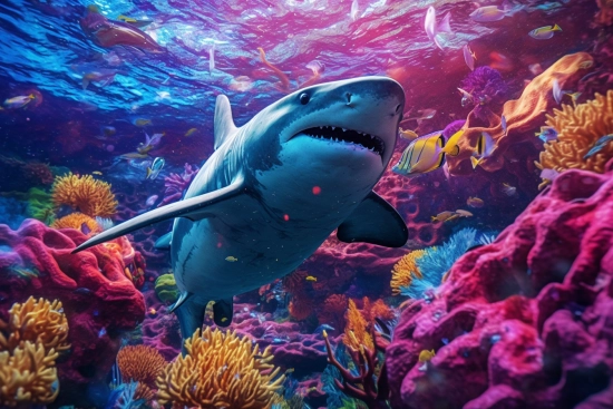 A shark swimming in a coral reef