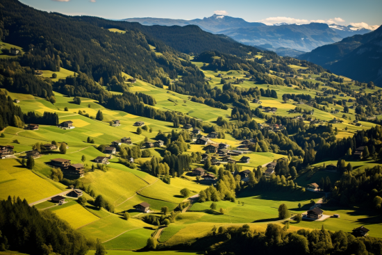 A green hills with houses and trees
