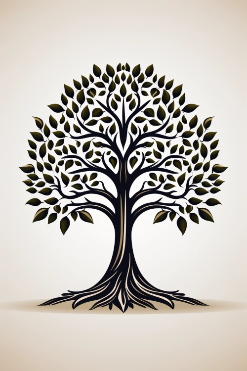A tree with leaves and roots