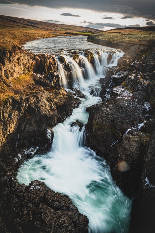 Kolugljufur canyon and waterfall