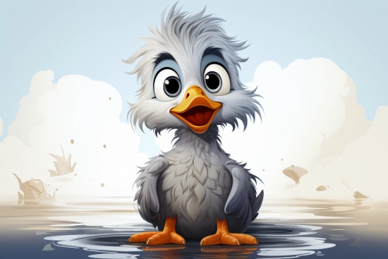 a cartoon of a duckling in water