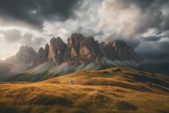 A mountain range with clouds in the sky