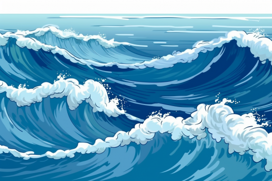 A blue ocean waves with white foam