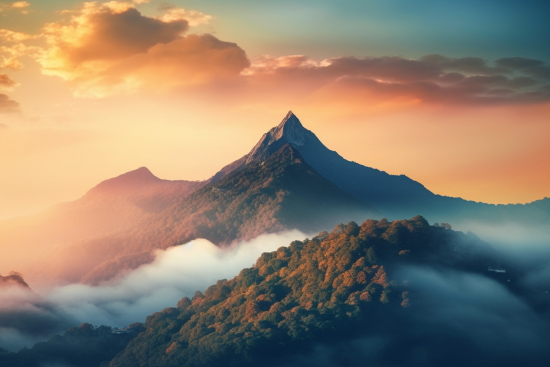 Mayon volcano range with clouds and trees