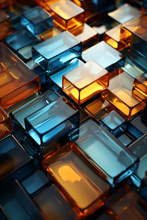 A group of blue and orange glass blocks