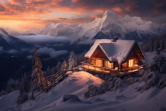 A house on a snowy mountain