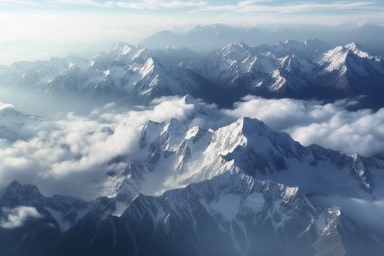 A mountain range with clouds