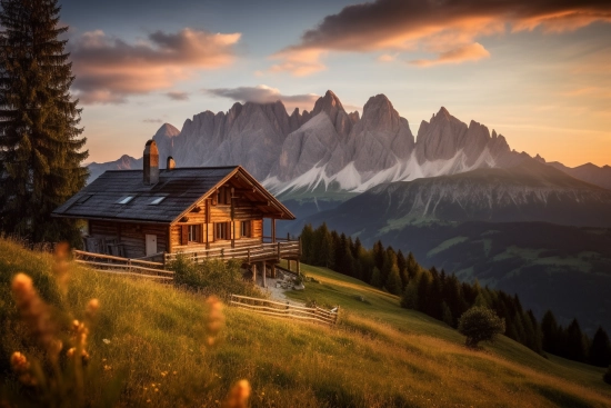 A house on a hill with mountains in the background