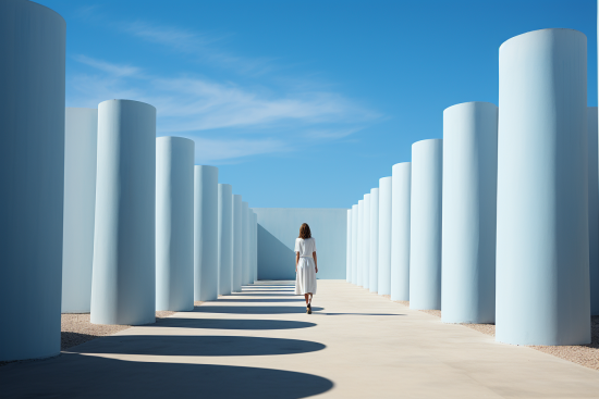 A woman walking in a white dress