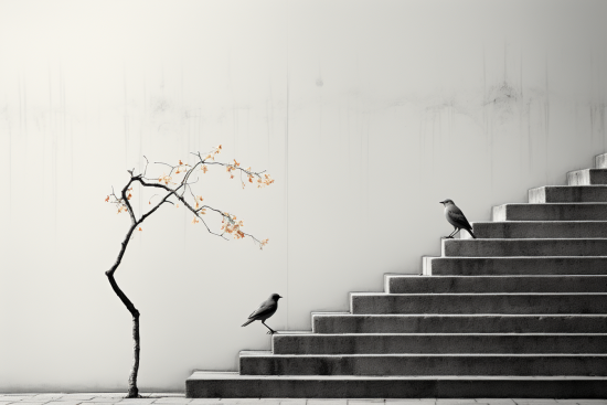 A bird on a staircase