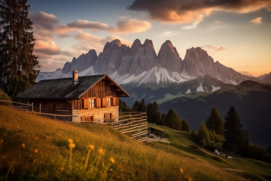 A house on a hill with mountains in the background