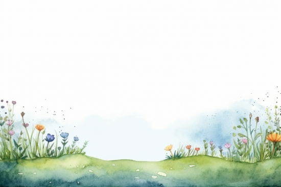 A watercolor of a landscape with flowers