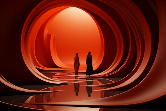 Two people in robes walking in a tunnel