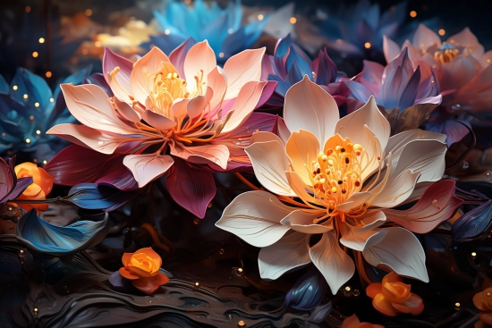 A group of flowers with yellow center