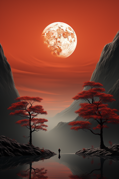 A moon over a mountain