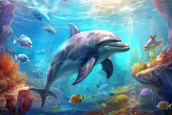 A dolphin swimming in the water
