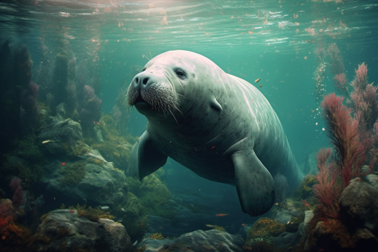 A sea animal swimming under water
