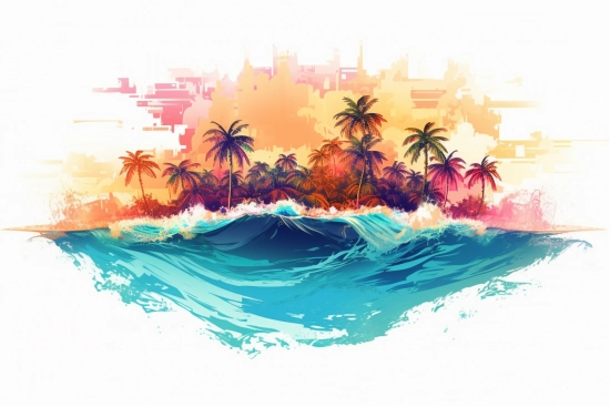 A palm trees on a wave