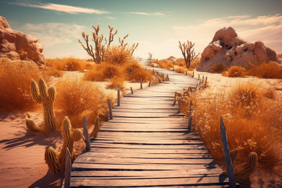 A wooden bridge in a desert