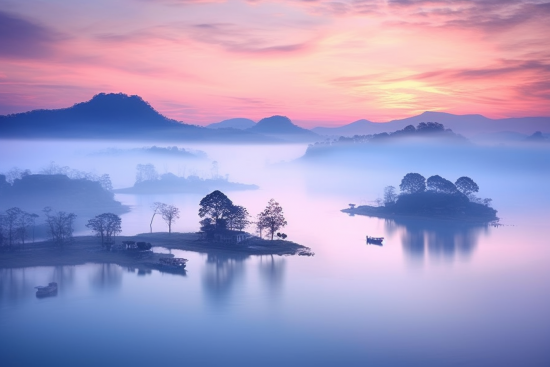 A small island with trees and a boat in the water