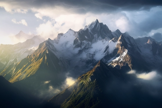 A mountain range with clouds