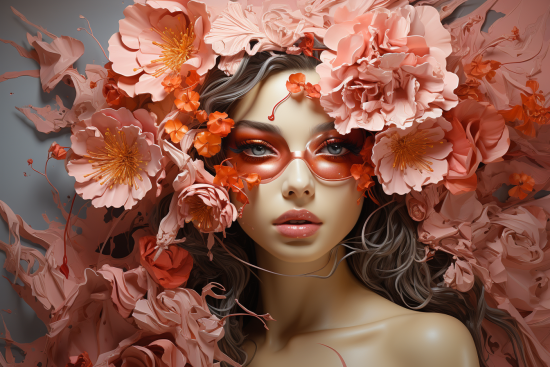 A woman with flowers on her head