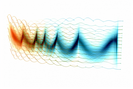 A colorful wavy lines on a white background