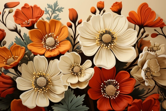 A group of flowers with leaves