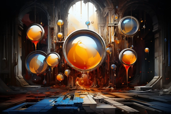 A room with round orange bubbles