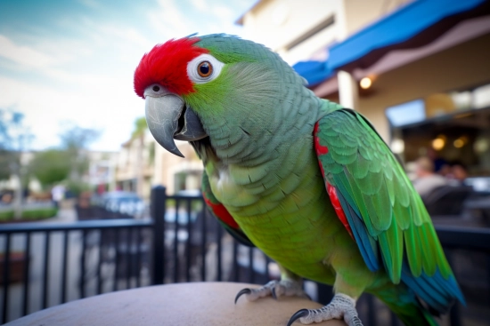 A green parrot with red head