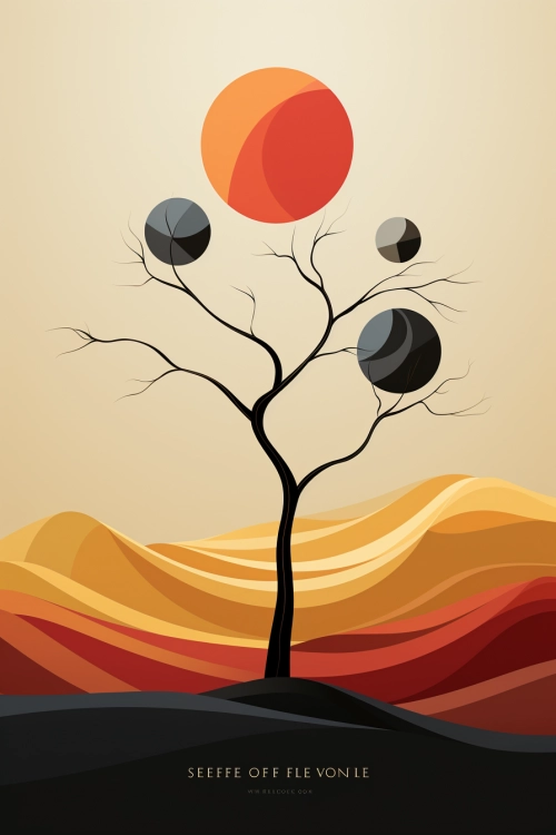 A tree with a few circles on it