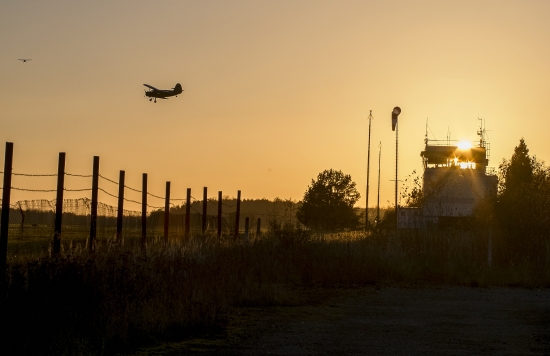 Sunset with old plane