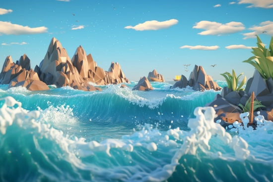 Waves crashing on rocks