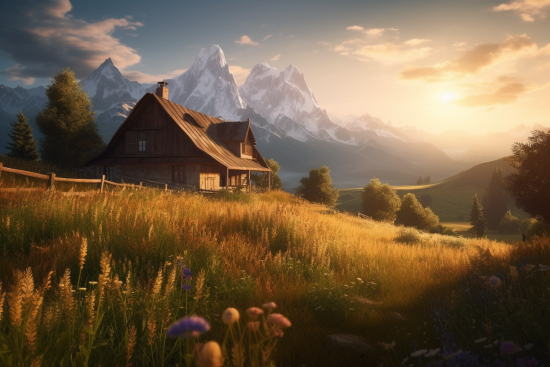 A house on a hill with mountains in the background