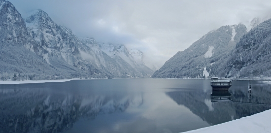 Winter landscape by the lake