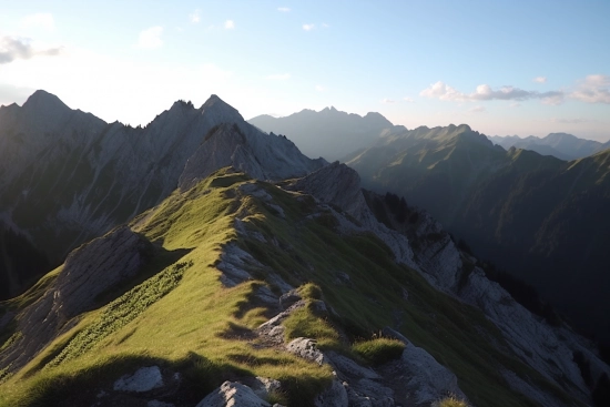 A mountain range with grass and rocks
