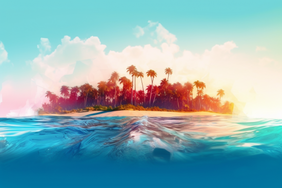 A tropical island with palm trees