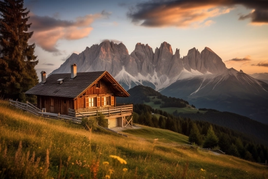 A house on a hill with mountains in the background