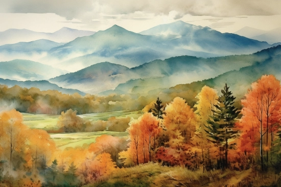 A landscape of mountains and trees