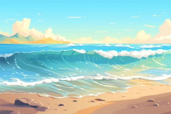 A beach with waves and sand