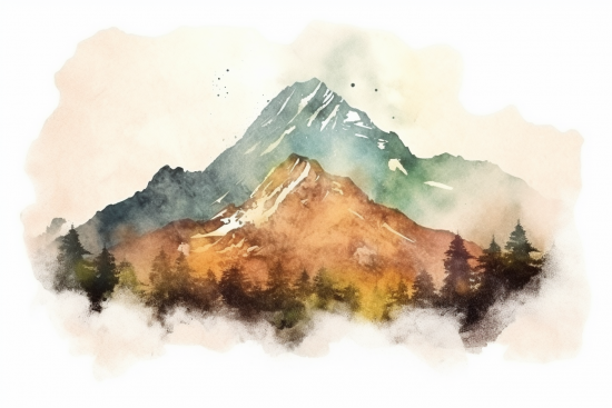 A watercolor painting of a mountain range