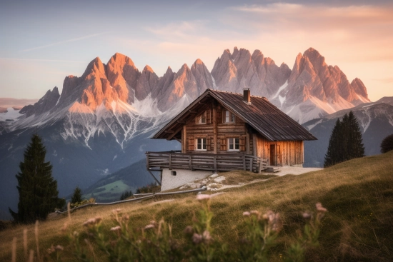 A house on a hill with mountains in the background